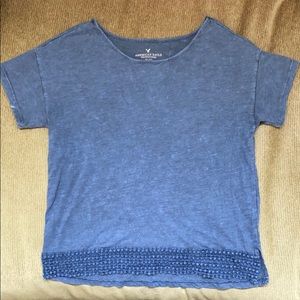 AE Blue Tee, Crochet Detailing